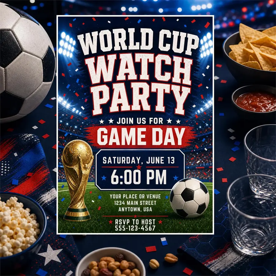 World cup Soccer Watch Party Invitation Template, Editable Canva 5x7 Game Day